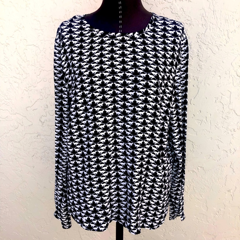 H&M blouse cat print long sleeve black & white women’s size 8 top